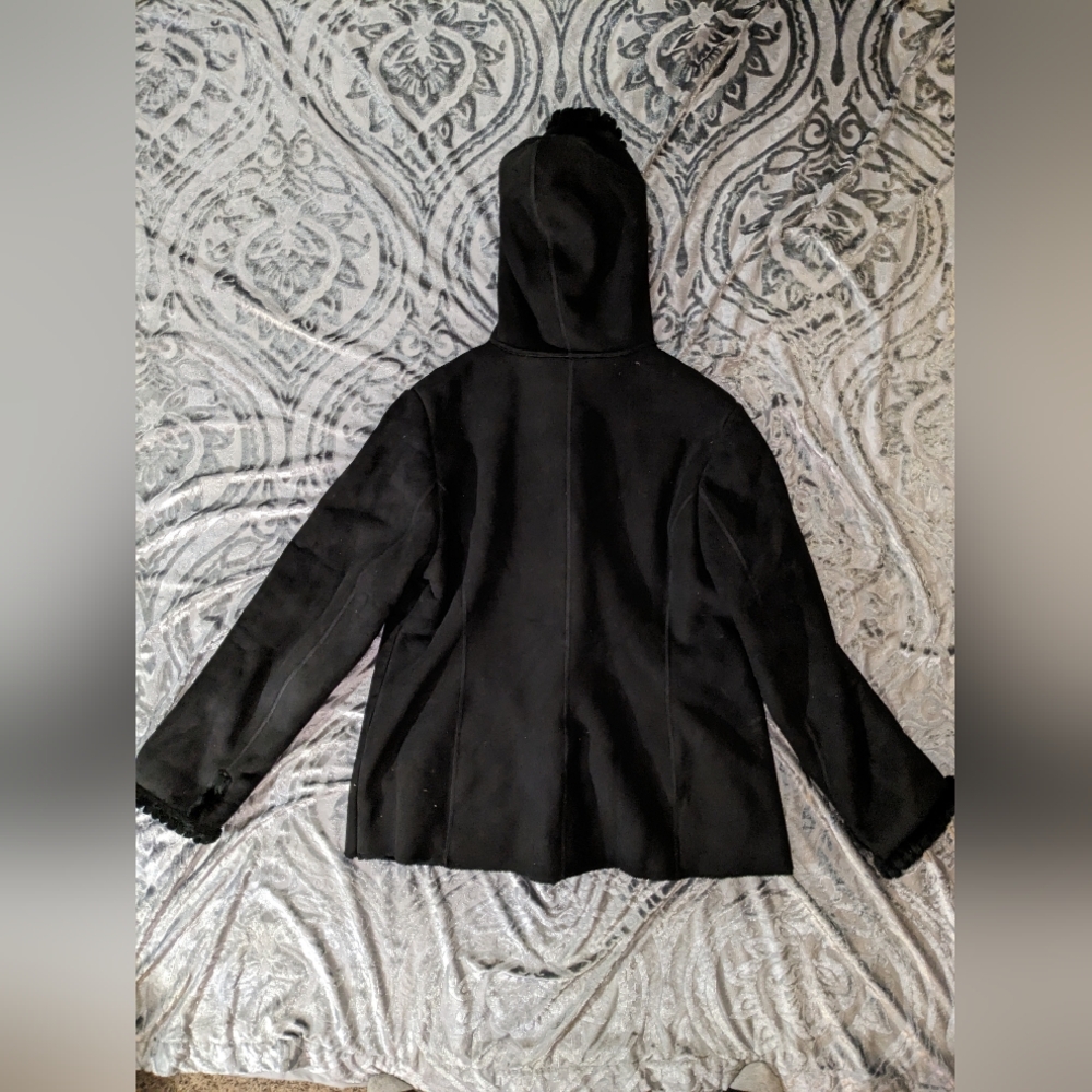 Women’s Small Jones New York Faux Suede Faux Fur Hooded Jacket - Picture 6 of 6